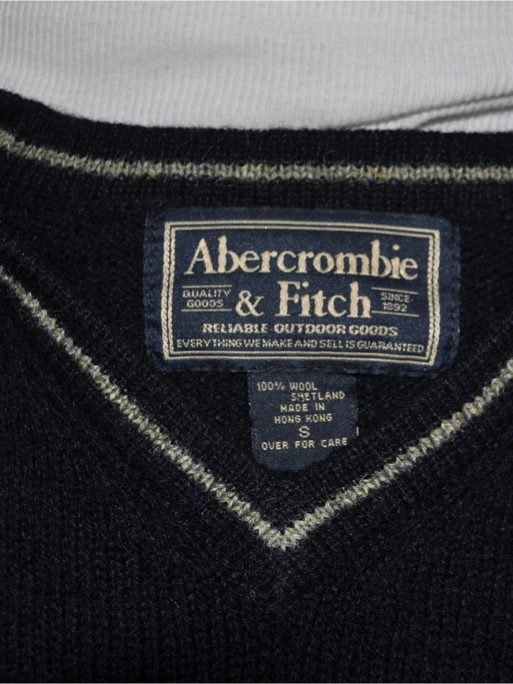 Abercrombie & Fitch Navy V-Neck Sweater with Cream Contrast Trim
